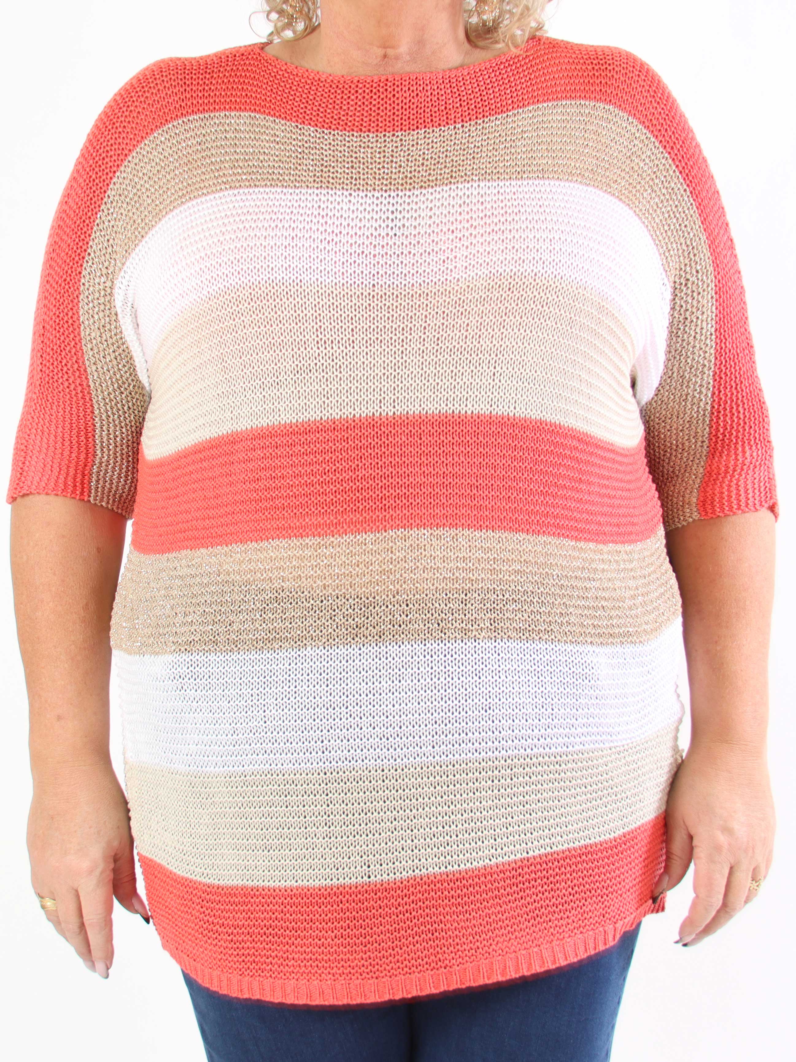 Nina Long - Randig stickad klänning i plus size med glittertrådar